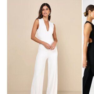 Once Worn: Lulu's Thinking Out Loud White Backless Jumpsuit